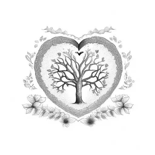 A heart-shaped family tree with each member's name as branches tattoo design idea