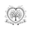 A heart-shaped family tree with each member's name as branches tattoo design idea