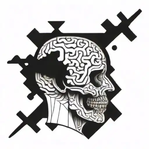 Incorporate a detailed brain anatomy diagram into a geometric pattern representing the complexity of the mind tattoo design idea