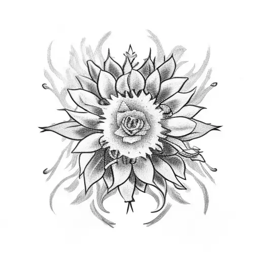 A white and black drawing including a single edelweiss, a single branch of rosemary, a single playing card with the quee tattoo design idea
