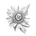 A white and black drawing including a single edelweiss, a single branch of rosemary, a single playing card with the quee tattoo design idea