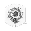 A white and black drawing including a single edelweiss, a single branch of rosemary, a single playing card with the quee tattoo design idea