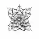 A white and black drawing including a single edelweiss, a single branch of rosemary, a single playing card with the quee tattoo design idea