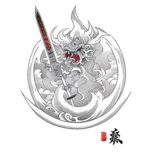 Rengoku sword with kanji for ser your hearth a blaze tattoo design idea