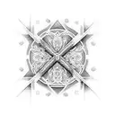 A cross made out of intricate dotwork patterns with a gospel verse wrapped around it tattoo design idea