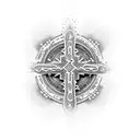 A cross made out of intricate dotwork patterns with a gospel verse wrapped around it tattoo design idea