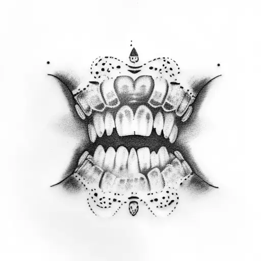 kiss lips showing a little teeth tattoo design idea
