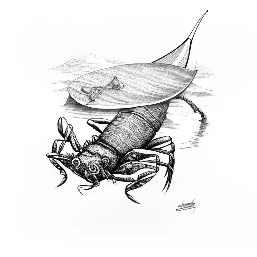 crawfish on a surfboard tattoo design idea