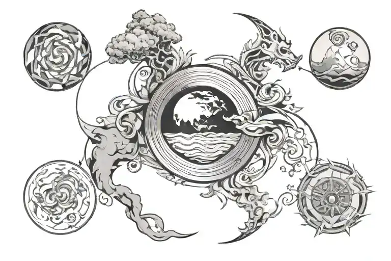 4 elements of earth  tattoo design idea