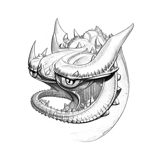 draw me toothless but with body parts like the deus ex machina from the movie no game no life: zero tattoo design idea