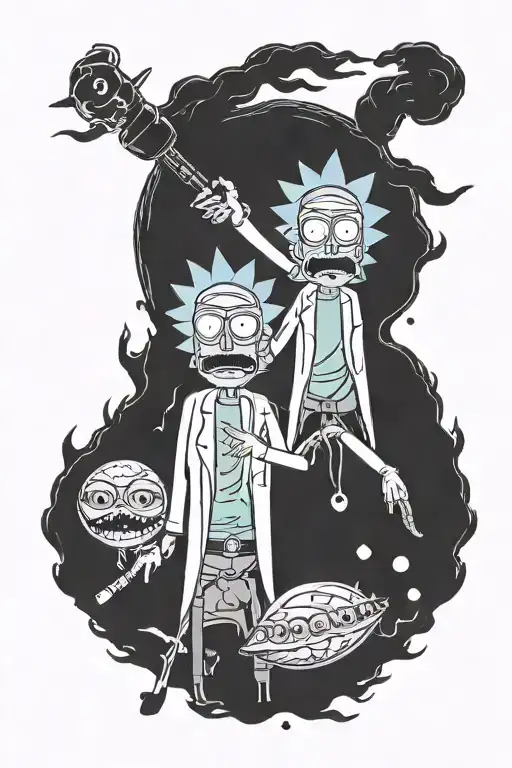 Rick and morty black grey tattoo tattoo design idea