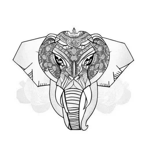 half elephant half mad tiger with flowers and limes going around it tattoo design idea