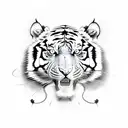 mad tiger with roses and lines going around it tattoo design idea