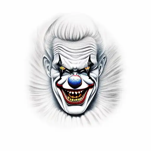 evil clown, fire, tattoo design idea