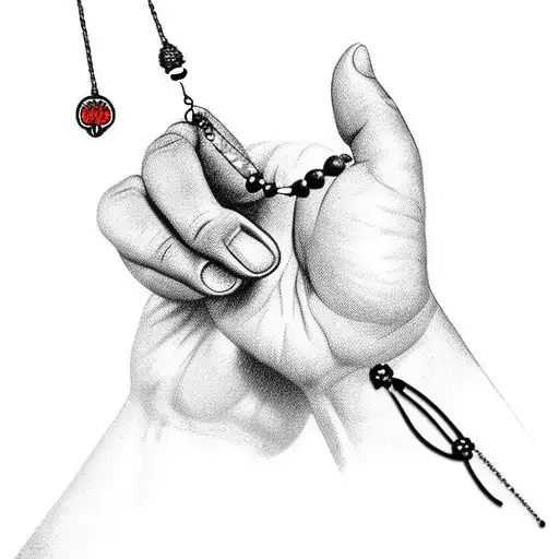 praying hand with rosary hanging down tattoo design idea