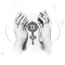 praying hands holding rosary, military tags tattoo design idea