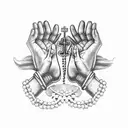 praying hands holding rosary, military tags tattoo design idea