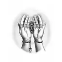 praying hands holding rosary, military tags tattoo design idea