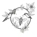 a bee , an ant and a hummingbird in circle tattoo  tattoo design idea