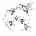 a bee , an ant and a hummingbird in circle tattoo  tattoo design idea