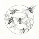 a bee , an ant and a hummingbird in circle tattoo  tattoo design idea