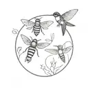 a bee , an ant and a hummingbird in circle tattoo  tattoo design idea