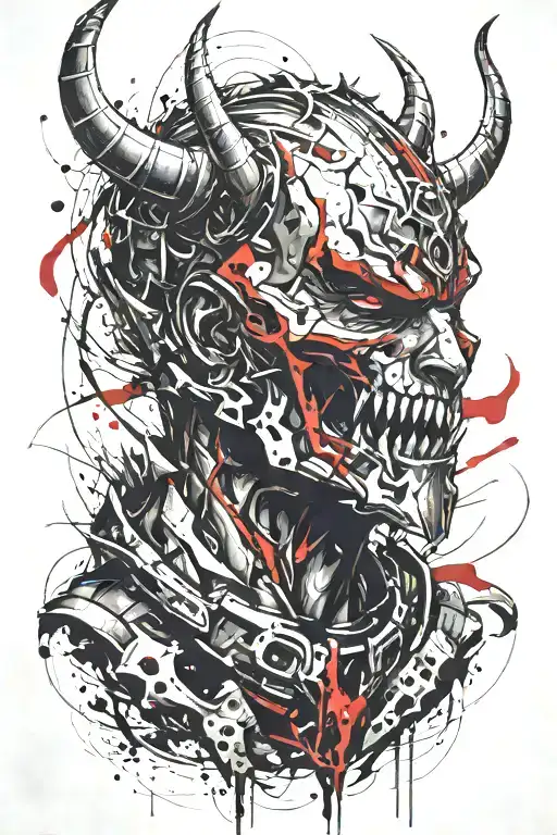 devil armor saber in mouth tattoo design idea