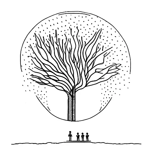 A minimalist tattoo of a yoshua tree with a silhouette of a family sitting under it tattoo design idea