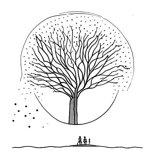 A minimalist tattoo of a yoshua tree with a silhouette of a family sitting under it tattoo design idea