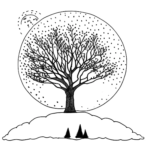 A minimalist tattoo of a yoshua tree with a silhouette of a family sitting under it tattoo design idea