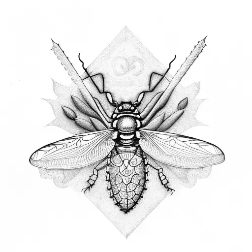 cicada on aloe plant tattoo design idea