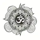 Om symbol with initials C F M and L tattoo design idea