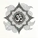 Om symbol with initials C F M and L tattoo design idea
