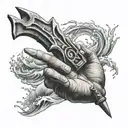 hand holding a trident coming out of the sea tattoo design idea