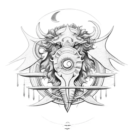 Sun, moon, water, Dragoan, elephant, lion, scorpio tattoo design idea