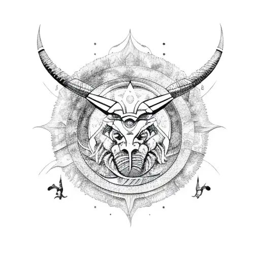 Sun, moon, water, Dragoan, elephant, lion, scorpio tattoo design idea