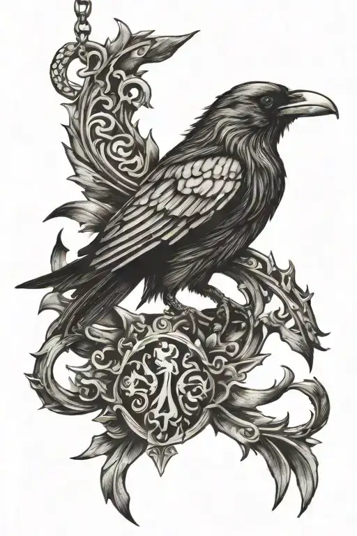 Raven full body cross necklace tattoo design idea