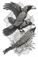 a raven flies with its wings spread in the trees a beautiful girl holds a cross in her hands and prays tattoo design idea