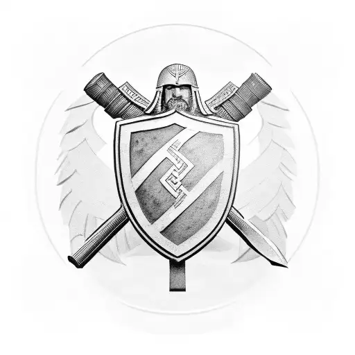 greek hoplite carrying a shield and on the shield the german cross tattoo design idea