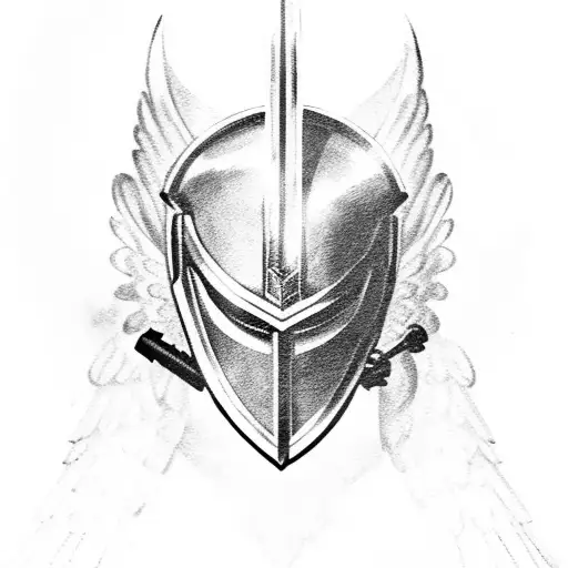 Archangel Michael with spartan helmet and on the shield the bundeswehr sign tattoo design idea