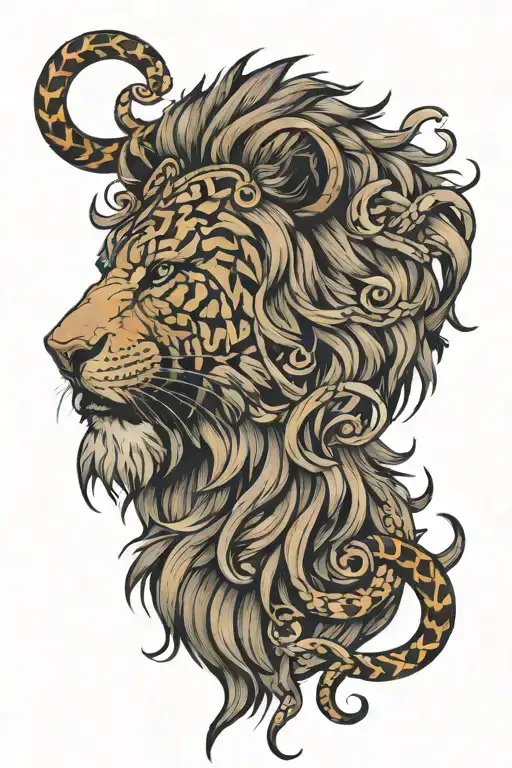 lion tiger viking combined together tattoo design idea