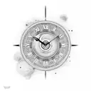 blackhole cutting through a clock face tattoo design idea