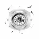 blackhole cutting through a clock face tattoo design idea