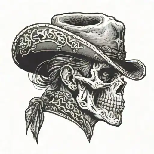 Sad Boy looking forward facing cowboy skull wearing tattoo design idea