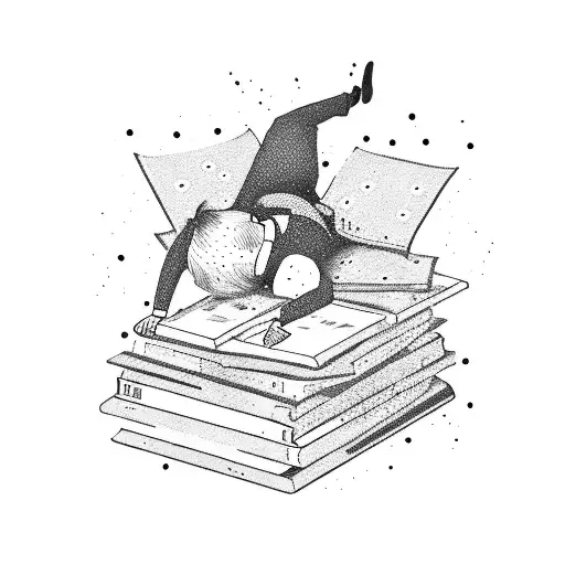 A CS:GO character peacefully sleeping on a pile of books tattoo design idea