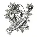 Young Greek god of wine Dionysus full-length with legs tattoo sketch black white outline tattoo design idea