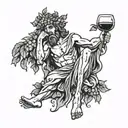 Young Greek god of wine Dionysus full-length with legs tattoo sketch black white outline tattoo design idea