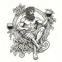 Young Greek god of wine Dionysus full-length with legs tattoo sketch black white outline tattoo design idea