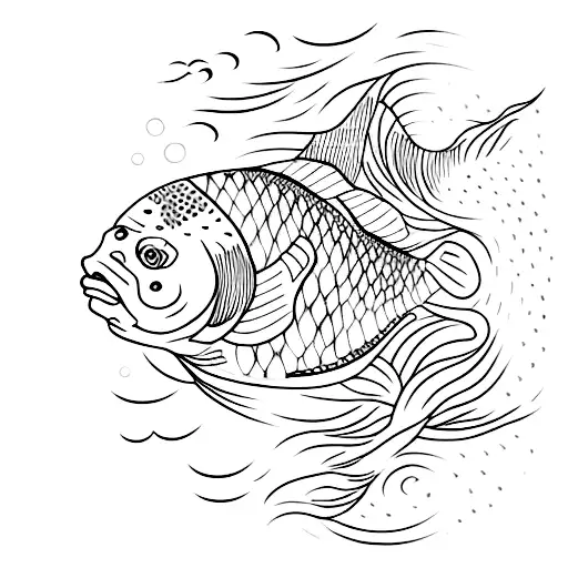 A dotwork tattoo of a majestic big fish surrounded by red roses tattoo design idea