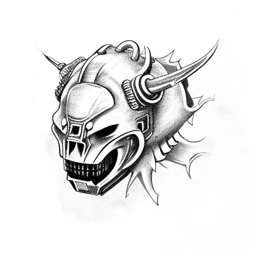 mechanicus 40k oni mask tattoo design idea
